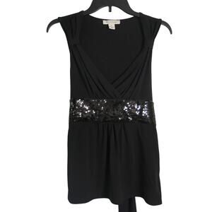 WHITE HOUSE BLACK MARKET Sequined Top Size M Women's Sleeveless Black Glam Party